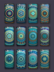 Phone cover collection, boho style pattern. Vector background. Vintage decorative elements. Hand drawn . Islam, arabic, indian, ottoman motifs.