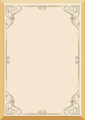 Ornate rectangular color frame on light background, calligraphic lines. A4 page proportions.