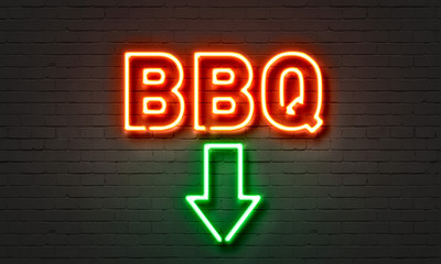 Obraz premium BBQ neon sign on brick wall background.