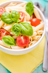 plate of penne pasta with tomato