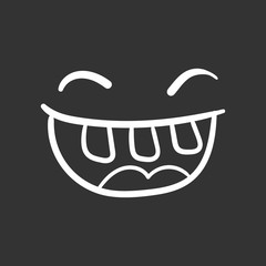 Simple smile with tongue vector icon. Hand drawn face doodle illustration on black background.