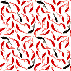 Seamless pattern with fish, red with black carp.