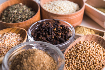 spices on a light background
