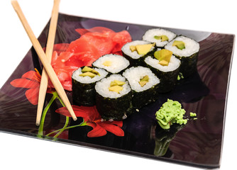 Sushi set on black background