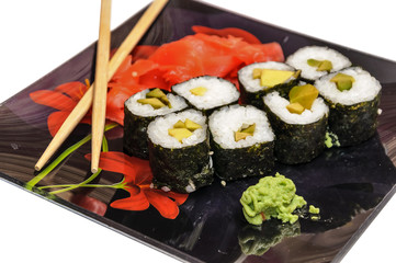 Sushi set on black background