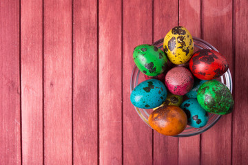 Color quail eggs in the jar