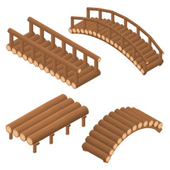 The bridge of wooden logs. Arched and straight.
