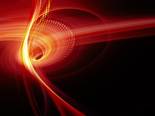 Abstract background element. Fractal graphics series. Three-dimensional composition of twisted grids and motion blur. Information technology concept. Red and black colors.