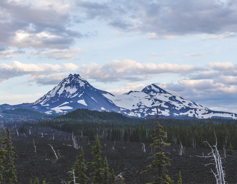 Jagged mountains in beautiful landscape near Sisters, Oregon