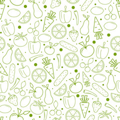 Vitamin Seamless pattern. Vegetables and fruits