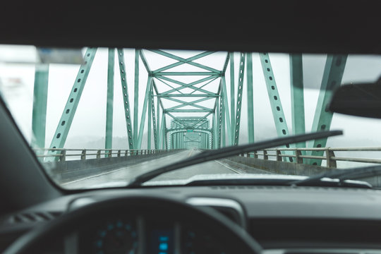 Driver's point of view on large bridge near Astoria, Oregon