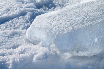 Fototapeta na wymiar Snow and ice on sunny day.