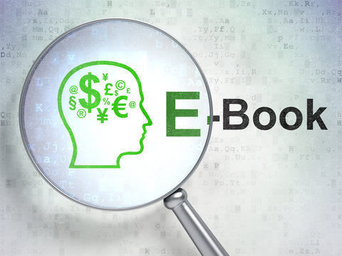Studying concept: Head With Finance Symbol and E-Book with optical glass