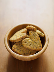Cookies with poppy seeds in the shape of heart