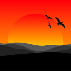 Fototapeta na wymiar Sunset in the mountains. Vector illustration.