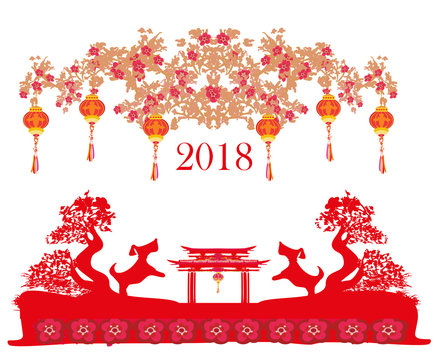 Happy Chinese new year 2018 card, year of the dog