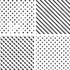 set of 4 grunge monochrome patterns with polka dots