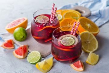 Sangria and ingredients in glasses