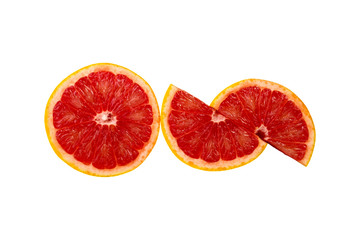 Half and slice of orange isolated on white background.