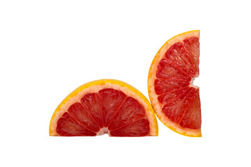 Half and slice of orange isolated on white background.