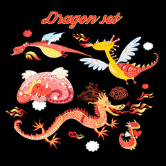 Vector set of funny lovely dragons