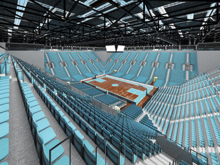 Obraz premium Beautiful sports arena for basketball with sky blue seats and VIP boxes