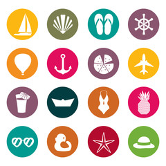 Vector illustration of colorful summer symbols ans objects