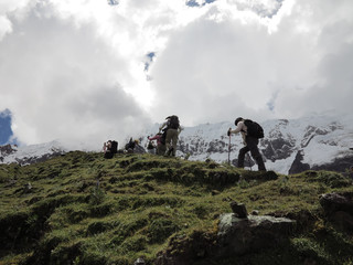  Peru -Trekking up mountain into clouds