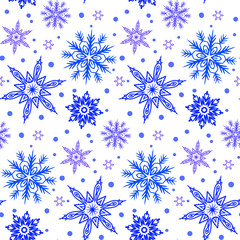 Winter pattern with various falling snowflakes
