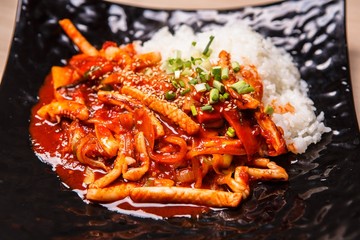 Ojingeo deopbap. Spicy Stir-fried Squid with Rice 