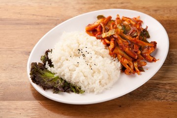 Ojingeo deopbap. Spicy Stir-fried Squid with Rice 