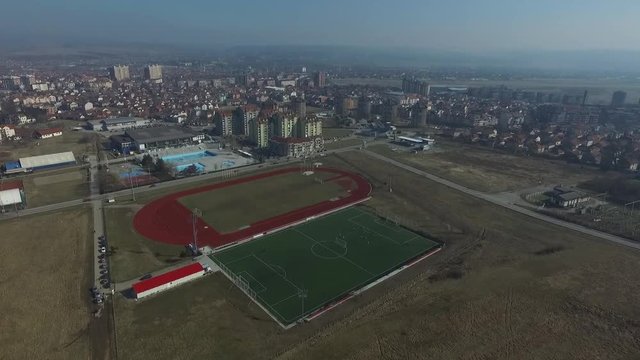 Above the football pitch