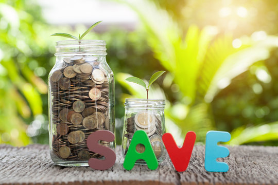 Savings Coins In Jar, Investment And Interest Concept.