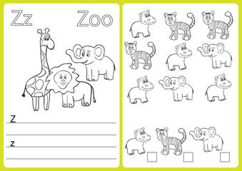 Alphabet A-Z - puzzle Worksheet, Exercises for kids - Coloring book