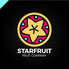 Carambola, star fruit slice on a black background