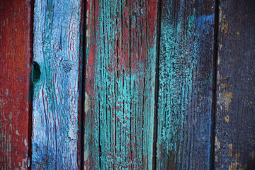 Colorful painted old wood planks, wooden texture background