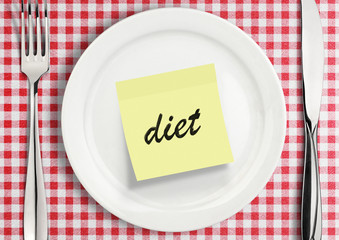 note sticker on plate, diet concept