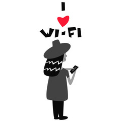  I love wi-fi poster with women vector illustration