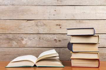 books on the wooden background