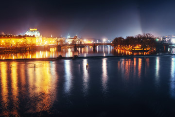 Scenic view of bridges on the Vltava river