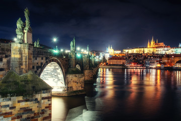 Fototapeta na wymiar Prague Castle and Charles Bridge in the night