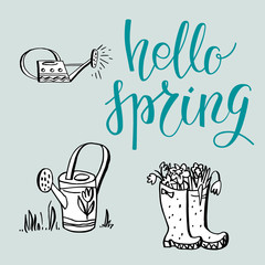 Hello spring lettering card