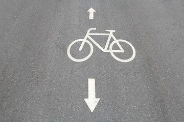 Bicycle lane sign on the road