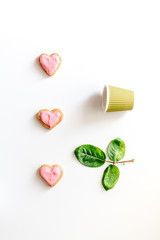 cookies for Valentine Day heartshaped on white background top view