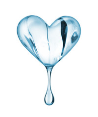 Transparent heart made of melting ice on white background