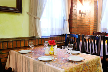 Served table in a cafe