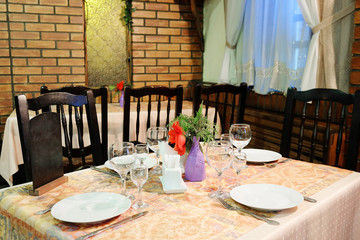 Served table in a cafe