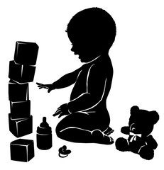 Silhouettes baby and toys.