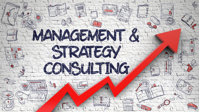 Management And Strategy Consulting Drawn on Brick Wall. 
