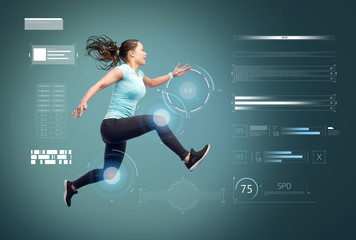 happy smiling sporty young woman jumping in air